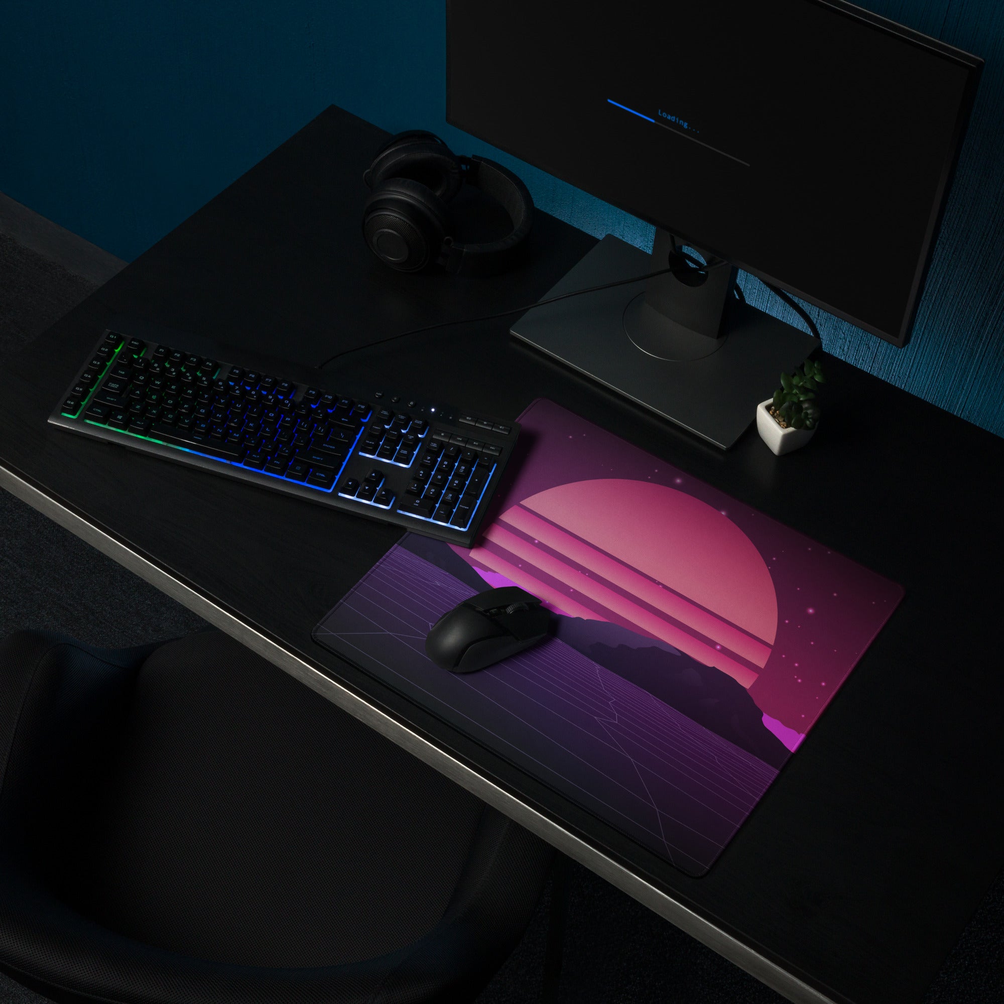 Neon Sunset Gamer Mouse Pad - Mouse Pad Purple Pink Desk Setup Cyberpunk Mood Dreamy Modern Esports Digital Art