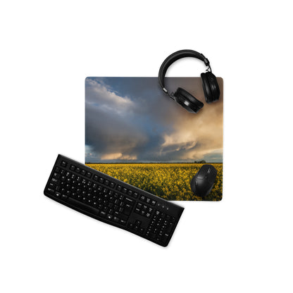 Stormy Canola Field Desk Pad - Landscape Canola Field Yellow Blue Gaming Desk Photo Print - Dramatic Mood Wall Art Photo
