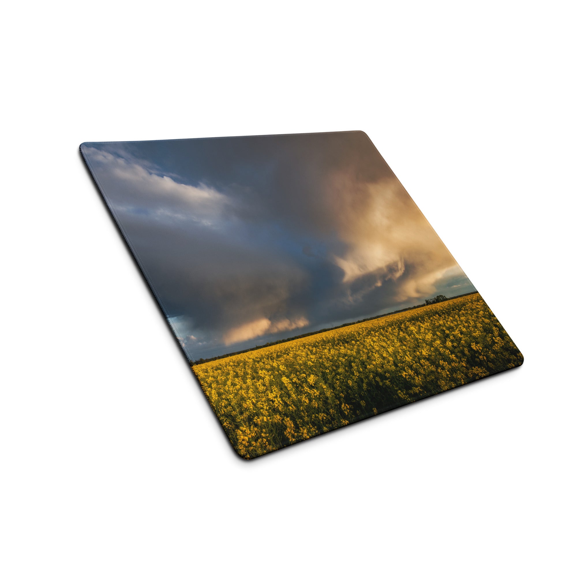 Stormy Canola Field Desk Pad - Landscape Canola Field Yellow Blue Gaming Desk Photo Print - Dramatic Mood Wall Art Photo
