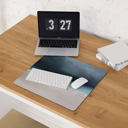 Stormy Ocean Vista Desk Mat - Mouse Pad Navy Blue Teal Beach Coastal Art - Moody Sky Coastal Decor Niche Photo
