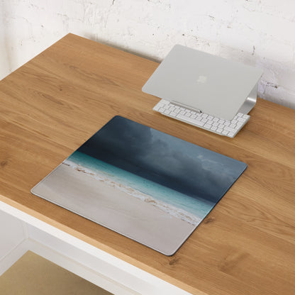 Stormy Ocean Vista Desk Mat - Mouse Pad Navy Blue Teal Beach Coastal Art - Moody Sky Coastal Decor Niche Photo