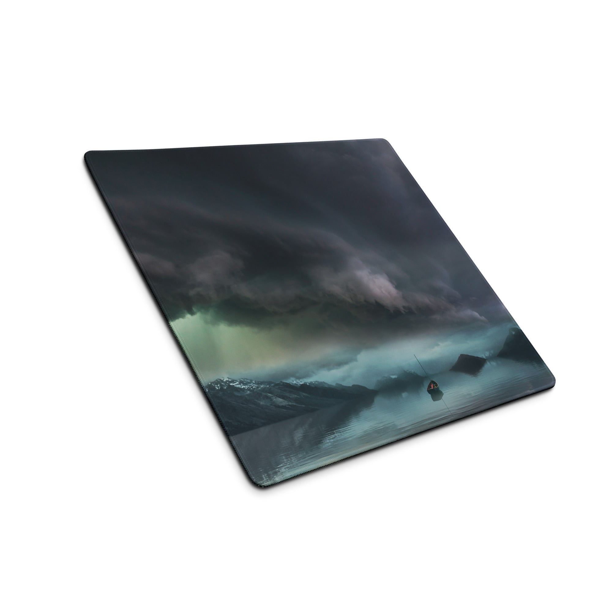 Stormy Mountain Landscape Mouse Pad - Stormy Mountain Landscape Blues Teal Gaming Desk Moody Industrial Modern Large Pad