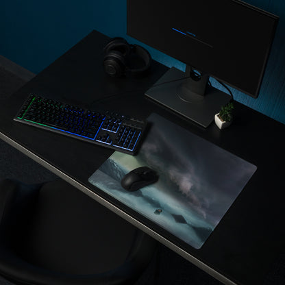 Stormy Mountain Landscape Mouse Pad - Stormy Mountain Landscape Blues Teal Gaming Desk Moody Industrial Modern Large Pad