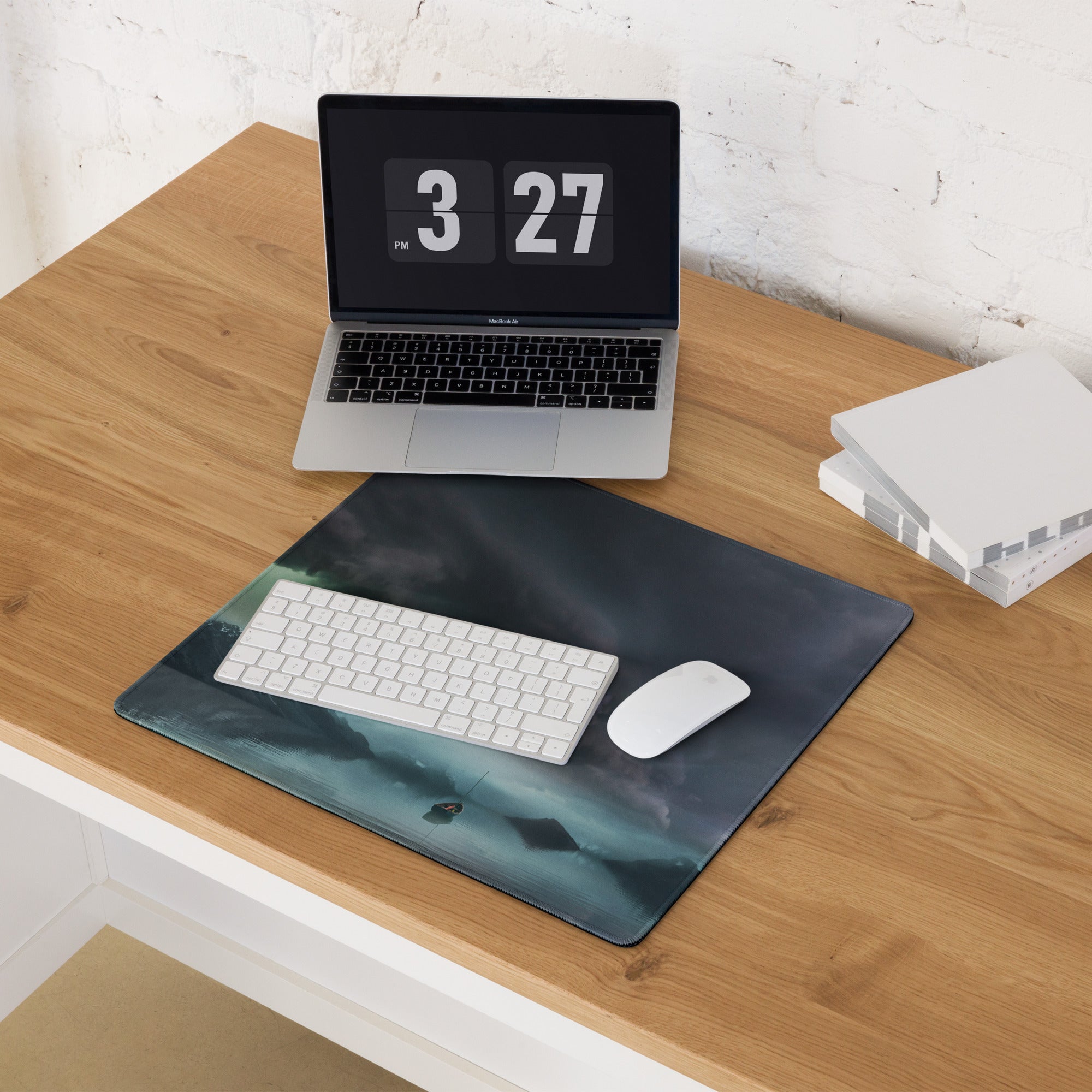 Stormy Mountain Landscape Mouse Pad - Stormy Mountain Landscape Blues Teal Gaming Desk Moody Industrial Modern Large Pad