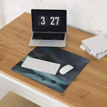 Stormy Mountain Landscape Mouse Pad - Stormy Mountain Landscape Blues Teal Gaming Desk Moody Industrial Modern Large Pad