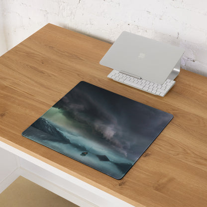 Stormy Mountain Landscape Mouse Pad - Stormy Mountain Landscape Blues Teal Gaming Desk Moody Industrial Modern Large Pad