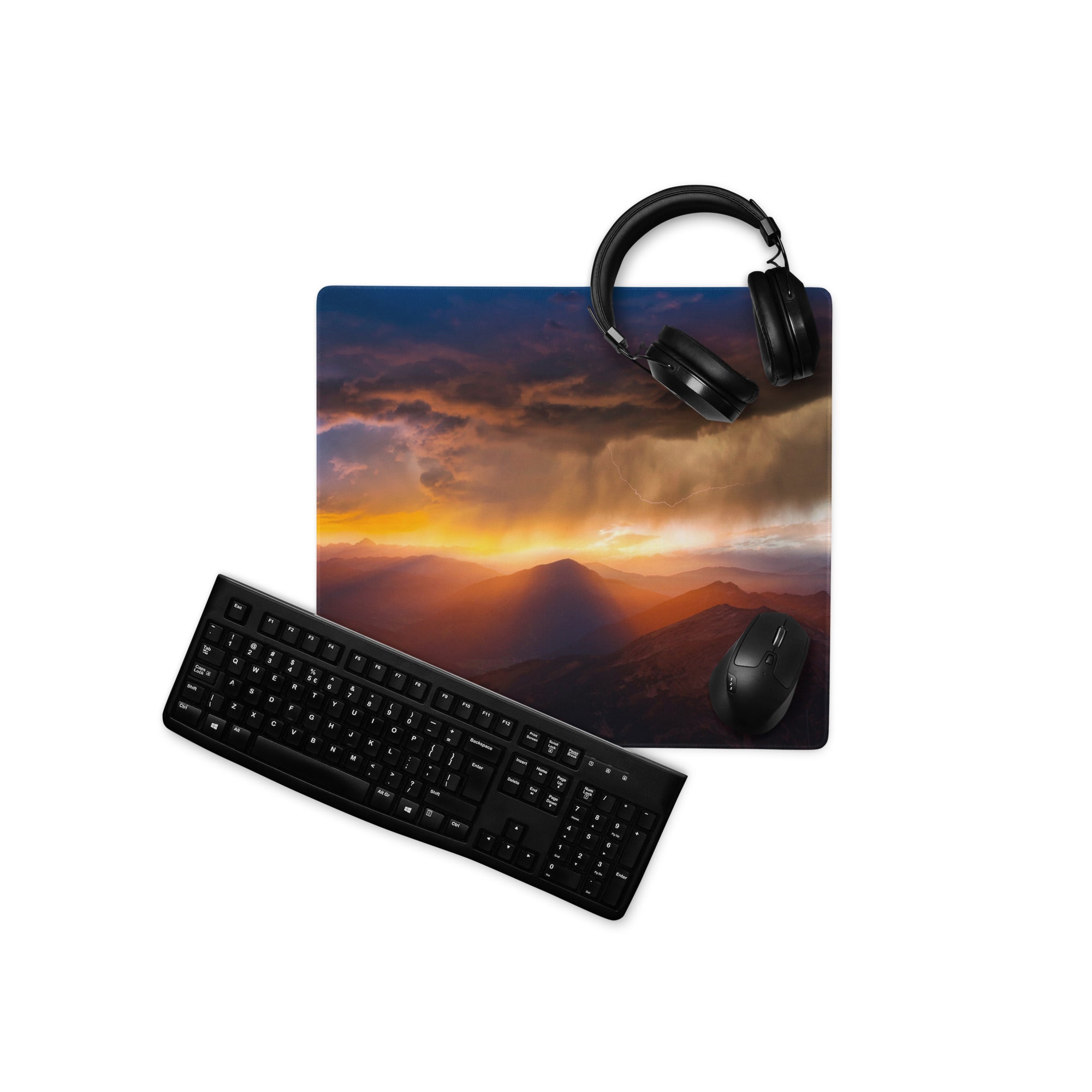 Sunset Mountain Landscape Mouse Pad - Sunset Mountain Orange Purple Gaming Cinematic Dramatic Mood Modern Desk Mat