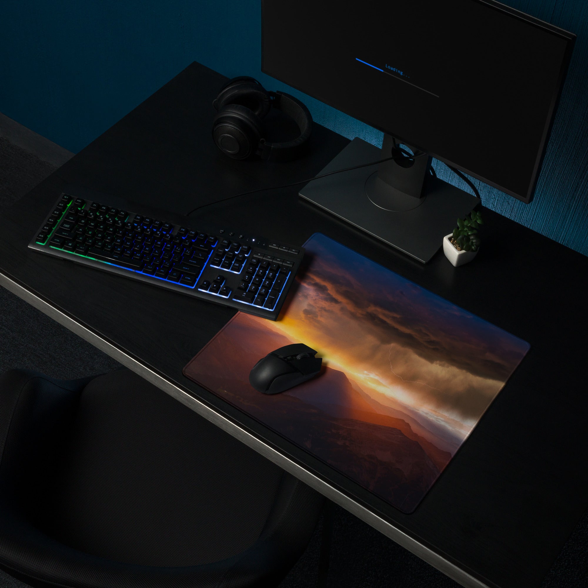 Sunset Mountain Landscape Mouse Pad - Sunset Mountain Orange Purple Gaming Cinematic Dramatic Mood Modern Desk Mat