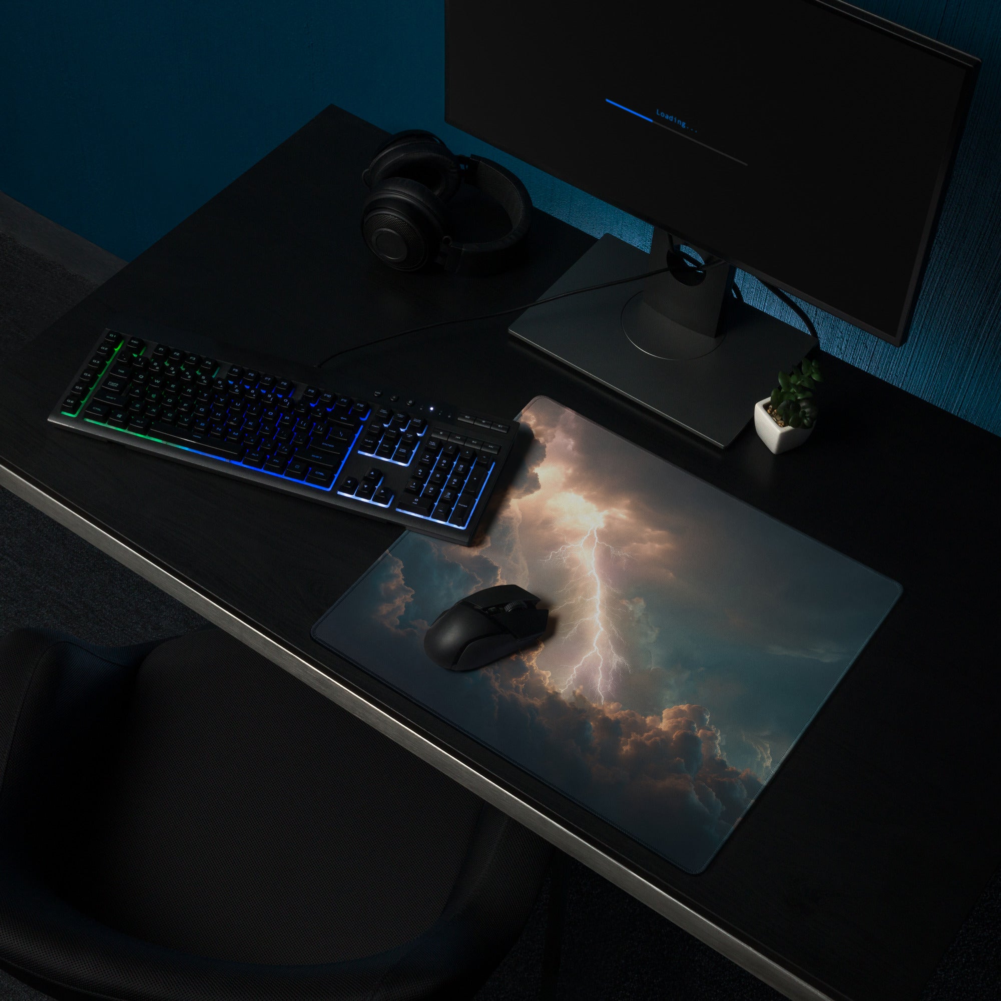Lightning Storm Gaming Mouse Pad - Gaming Mouse Pad Dark Blue Desktop Modern Moody Atmosphere Esports Photography