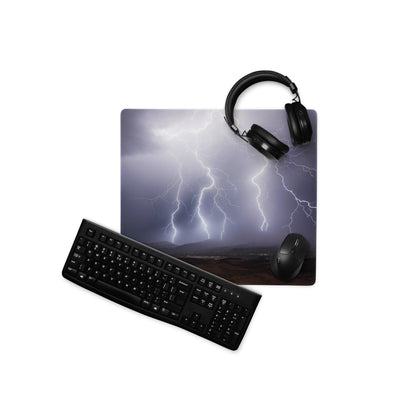 Storm Lightning Pro Gaming Pad - Gaming Mouse Pad Purple Gray Desktop Setup Cinematic Dramatic Mood Storm Graphic Photo