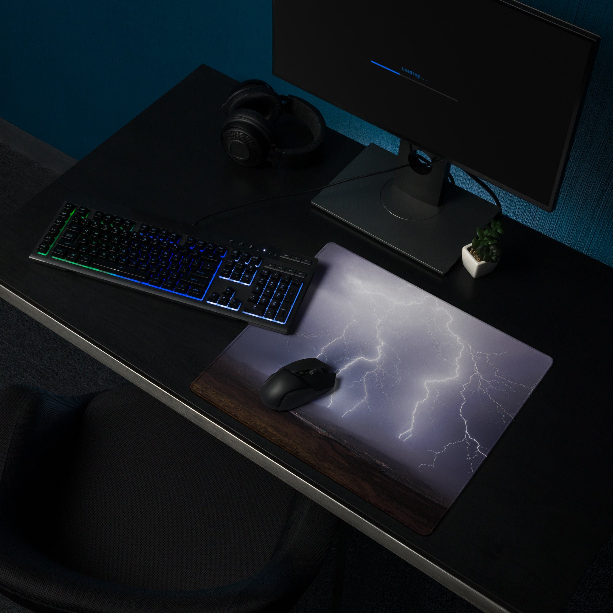 Storm Lightning Pro Gaming Pad - Gaming Mouse Pad Purple Gray Desktop Setup Cinematic Dramatic Mood Storm Graphic Photo