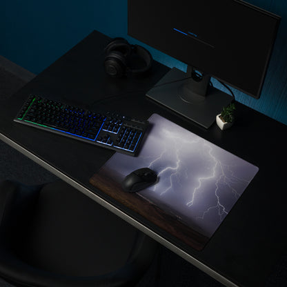Storm Lightning Pro Gaming Pad - Gaming Mouse Pad Purple Gray Desktop Setup Cinematic Dramatic Mood Storm Graphic Photo