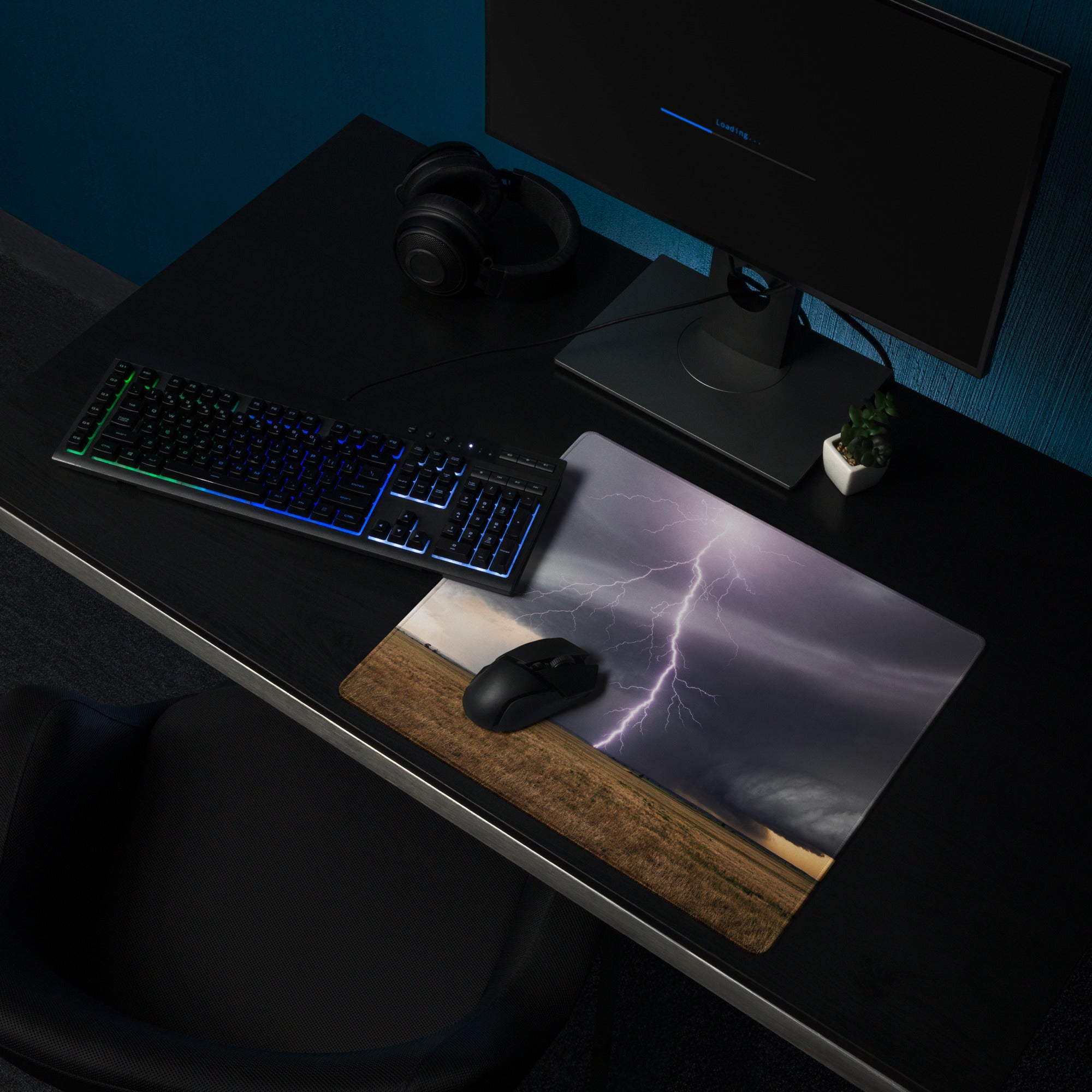 Lightning Storm Large Gaming Mouse Pad - Gaming Mouse Pad Purple Gray Desktop Setup Modern Stormy Mood Desk Mat Photo