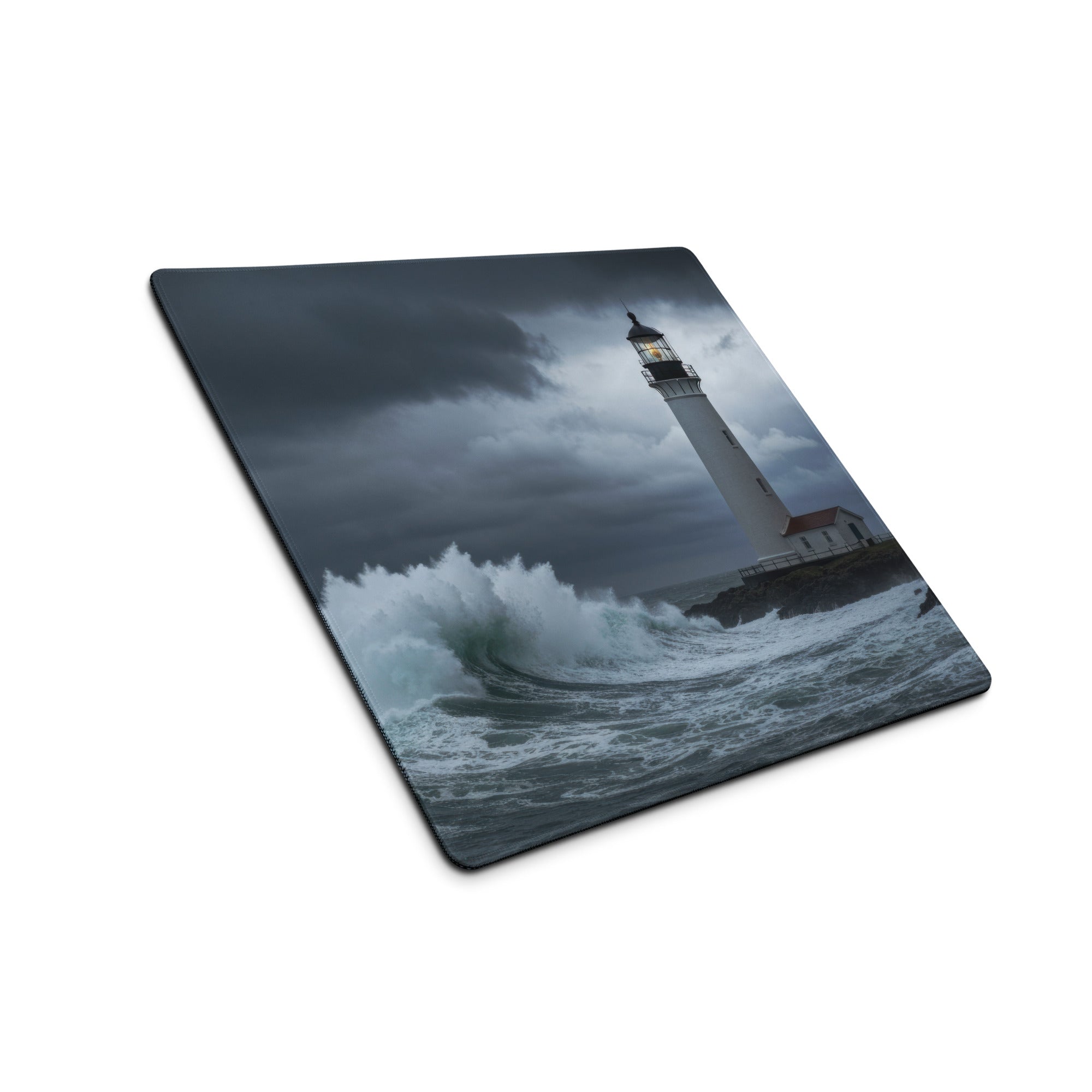 Stormy Lighthouse Ocean Nightscape - Lighthouse Ocean Scene Navy Blue Desk Mat Moody Nautical Decor Gaming Mouse Pad
