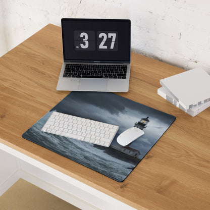 Stormy Lighthouse Ocean Nightscape - Lighthouse Ocean Scene Navy Blue Desk Mat Moody Nautical Decor Gaming Mouse Pad