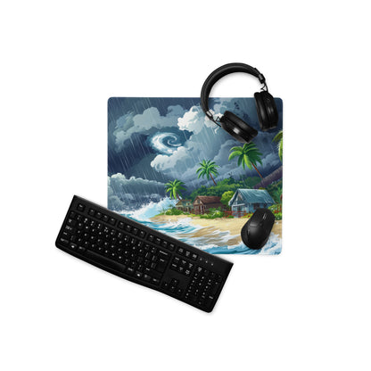 Stormy Island Oasis Mouse Pad - Tropical Navy Blue Palms Desk Digital Moody Coastal Decor Gaming Mat