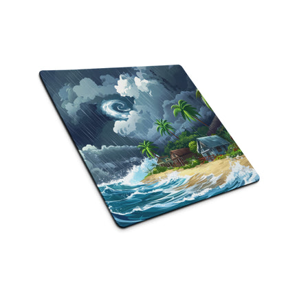 Stormy Island Oasis Mouse Pad - Tropical Navy Blue Palms Desk Digital Moody Coastal Decor Gaming Mat
