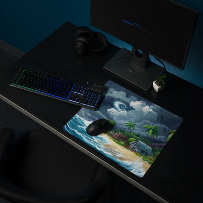 Stormy Island Oasis Mouse Pad - Tropical Navy Blue Palms Desk Digital Moody Coastal Decor Gaming Mat