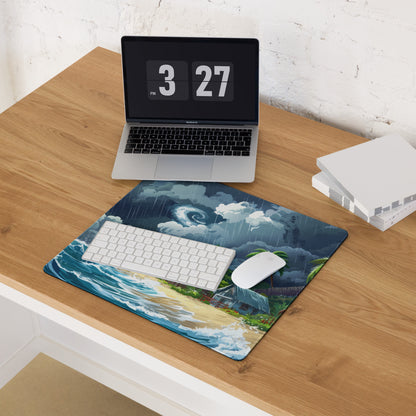Stormy Island Oasis Mouse Pad - Tropical Navy Blue Palms Desk Digital Moody Coastal Decor Gaming Mat