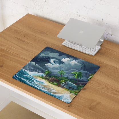 Stormy Island Oasis Mouse Pad - Tropical Navy Blue Palms Desk Digital Moody Coastal Decor Gaming Mat