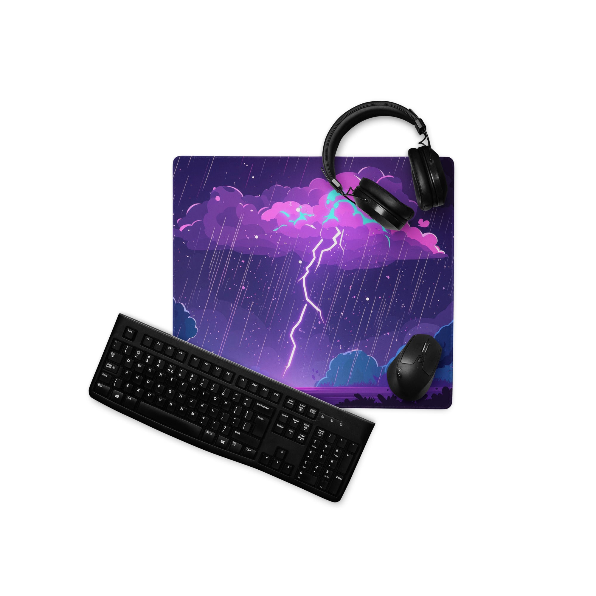 Nebula Storm Gaming Pad - Gaming Mouse Pad Purple Blue Desktop Cyberpunk - Stormy Futuristic Lightning Desk Mat Digital Art