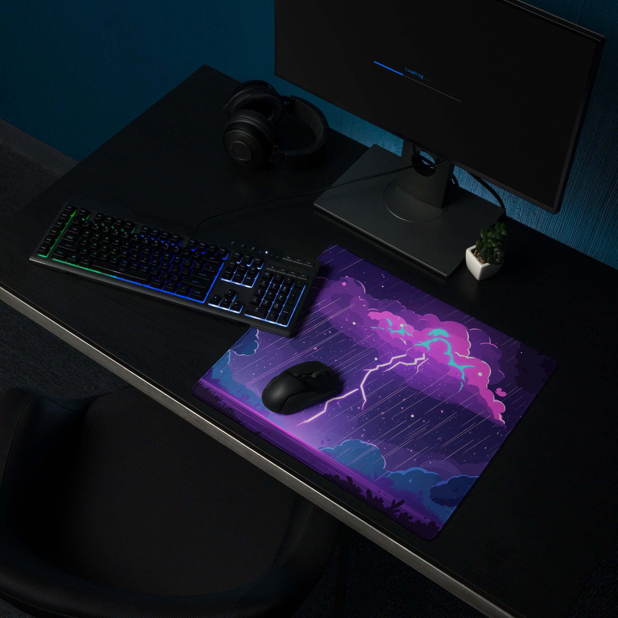 Nebula Storm Gaming Pad - Gaming Mouse Pad Purple Blue Desktop Cyberpunk - Stormy Futuristic Lightning Desk Mat Digital Art