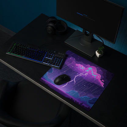 Nebula Storm Gaming Pad - Gaming Mouse Pad Purple Blue Desktop Cyberpunk - Stormy Futuristic Lightning Desk Mat Digital Art