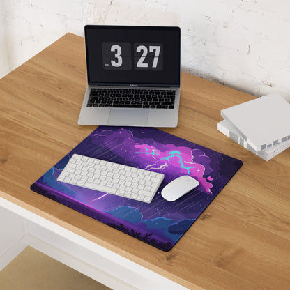Nebula Storm Gaming Pad - Gaming Mouse Pad Purple Blue Desktop Cyberpunk - Stormy Futuristic Lightning Desk Mat Digital Art
