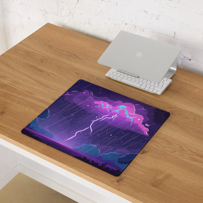 Nebula Storm Gaming Pad - Gaming Mouse Pad Purple Blue Desktop Cyberpunk - Stormy Futuristic Lightning Desk Mat Digital Art