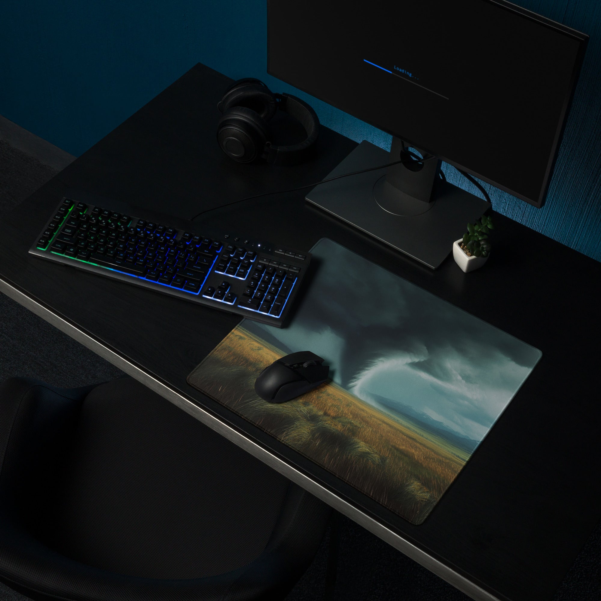 Storm Tornado Field Gaming Pad - Tornado Storm Blue Gray Desktop Gaming Dramatic Mood Modern Decor Gaming Desk Photo