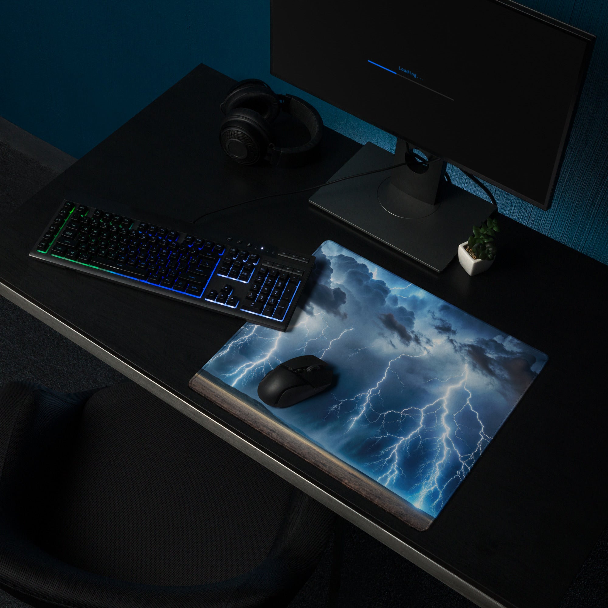 Storm Lightning Mouse Pad - Storm Lightning Blue Gray White Gaming Cinematic - Dramatic Modern Desk Mat Photography