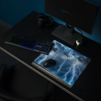 Storm Lightning Mouse Pad - Storm Lightning Blue Gray White Gaming Cinematic - Dramatic Modern Desk Mat Photography