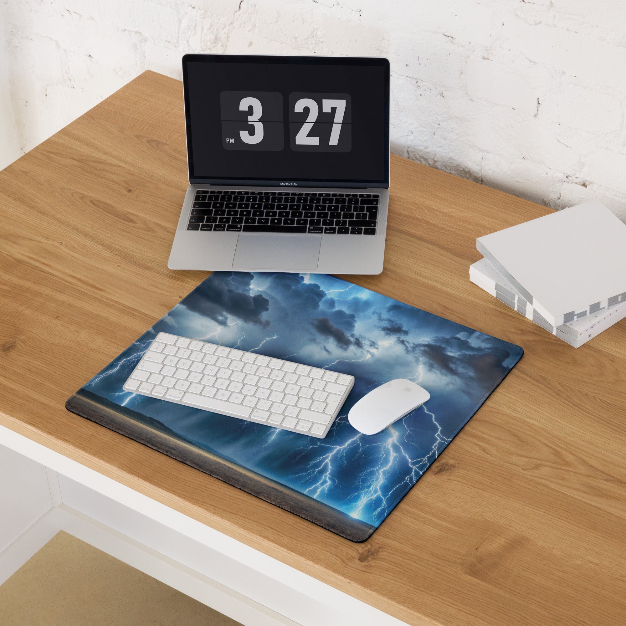 Storm Lightning Mouse Pad - Storm Lightning Blue Gray White Gaming Cinematic - Dramatic Modern Desk Mat Photography