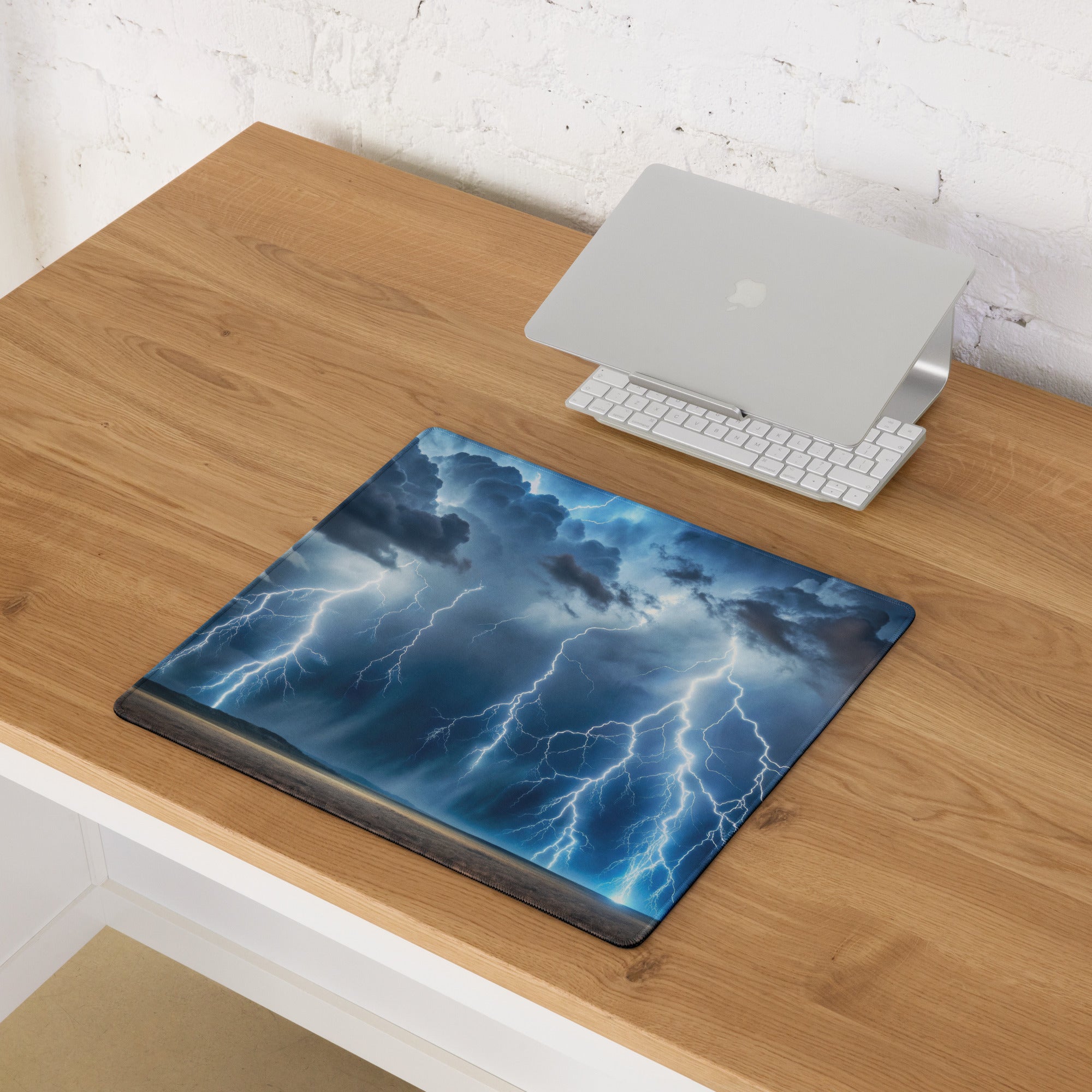 Storm Lightning Mouse Pad - Storm Lightning Blue Gray White Gaming Cinematic - Dramatic Modern Desk Mat Photography