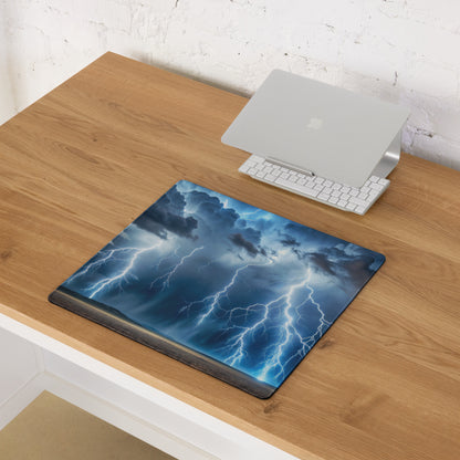 Storm Lightning Mouse Pad - Storm Lightning Blue Gray White Gaming Cinematic - Dramatic Modern Desk Mat Photography