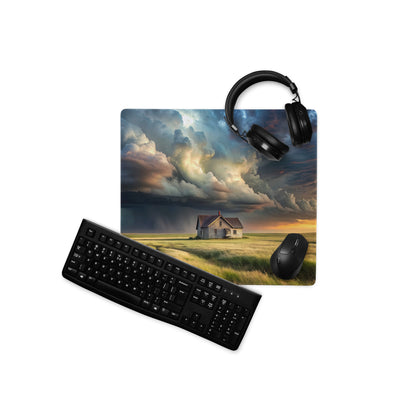 Cloudscape Home Office Mouse Pad - House In Field Clouds Blue Sunset Moody Sky Rustic Farmhouse Office Decor