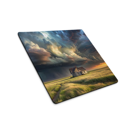 Cloudscape Home Office Mouse Pad - House In Field Clouds Blue Sunset Moody Sky Rustic Farmhouse Office Decor