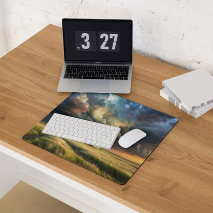 Cloudscape Home Office Mouse Pad - House In Field Clouds Blue Sunset Moody Sky Rustic Farmhouse Office Decor
