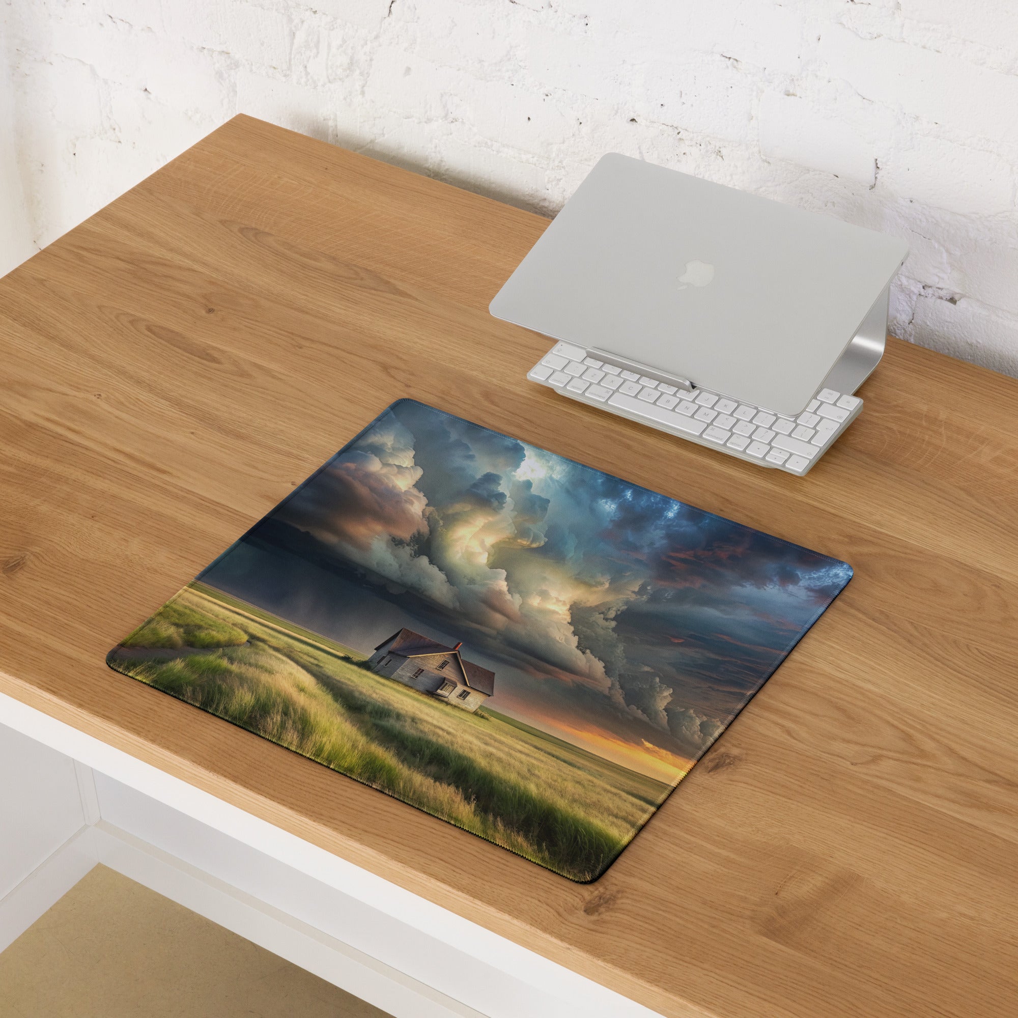 Cloudscape Home Office Mouse Pad - House In Field Clouds Blue Sunset Moody Sky Rustic Farmhouse Office Decor