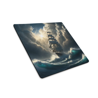 Stormbound Ship Oceanic Desk Mat - Ship Blue Navy Gaming Desk Mat Cinematic Digital Painting Moody Modern