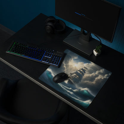 Stormbound Ship Oceanic Desk Mat - Ship Blue Navy Gaming Desk Mat Cinematic Digital Painting Moody Modern
