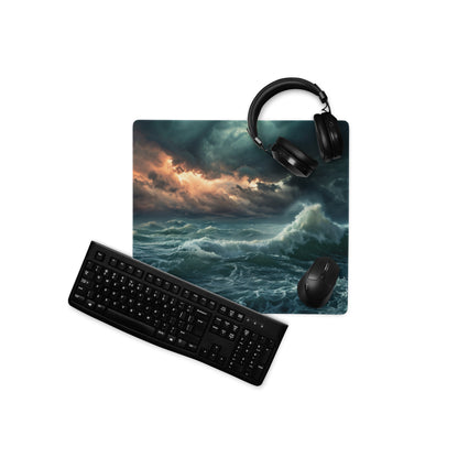 Stormy Ocean Mouse Pad - Stormy Ocean Waves Teal Navy Desk Gaming Moody Atmosphere Ocean Photography Print