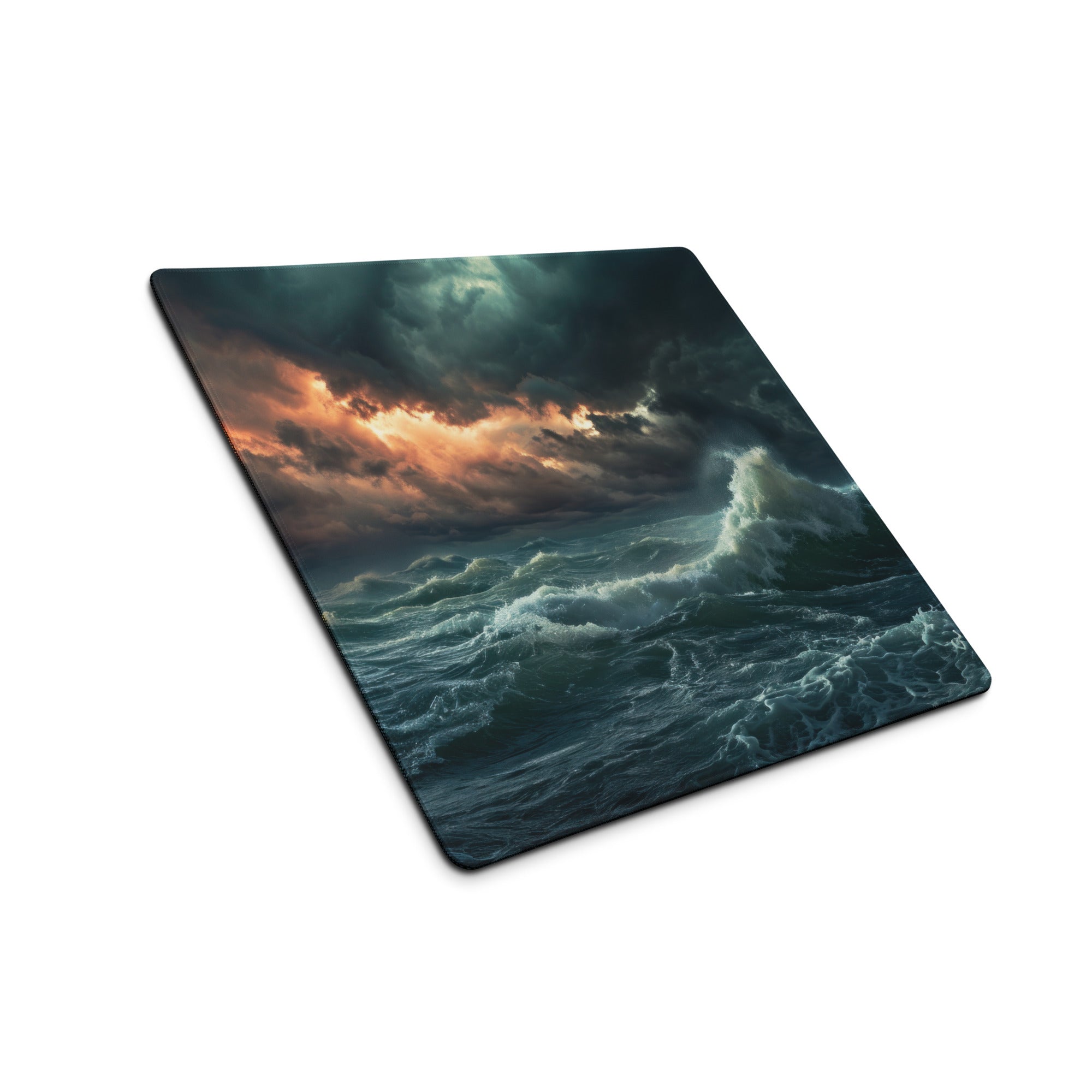 Stormy Ocean Mouse Pad - Stormy Ocean Waves Teal Navy Desk Gaming Moody Atmosphere Ocean Photography Print