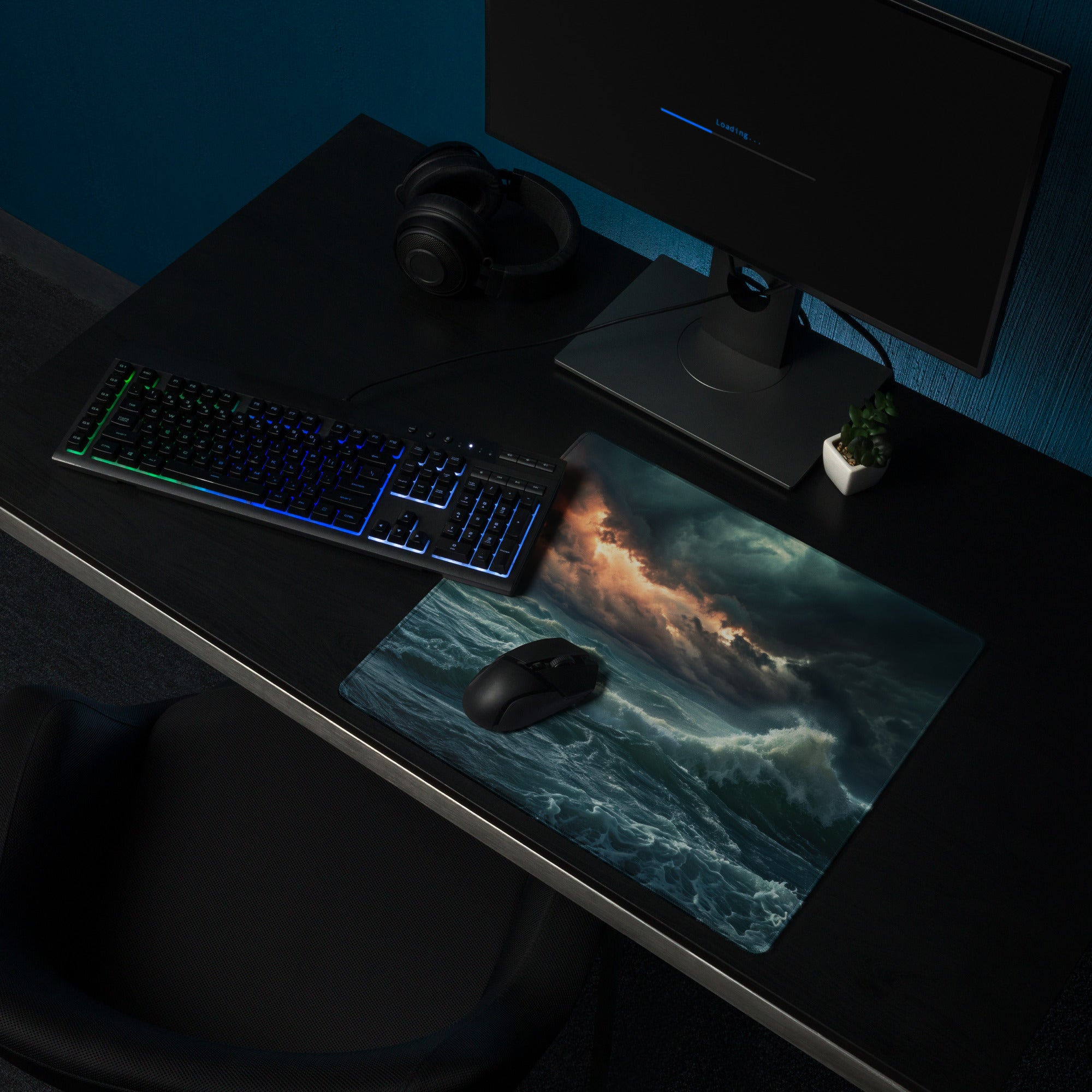 Stormy Ocean Mouse Pad - Stormy Ocean Waves Teal Navy Desk Gaming Moody Atmosphere Ocean Photography Print