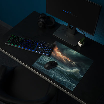 Stormy Ocean Mouse Pad - Stormy Ocean Waves Teal Navy Desk Gaming Moody Atmosphere Ocean Photography Print