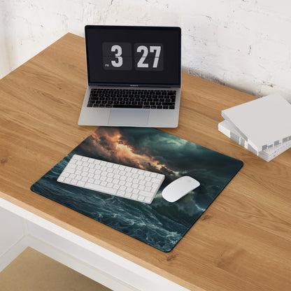 Stormy Ocean Mouse Pad - Stormy Ocean Waves Teal Navy Desk Gaming Moody Atmosphere Ocean Photography Print