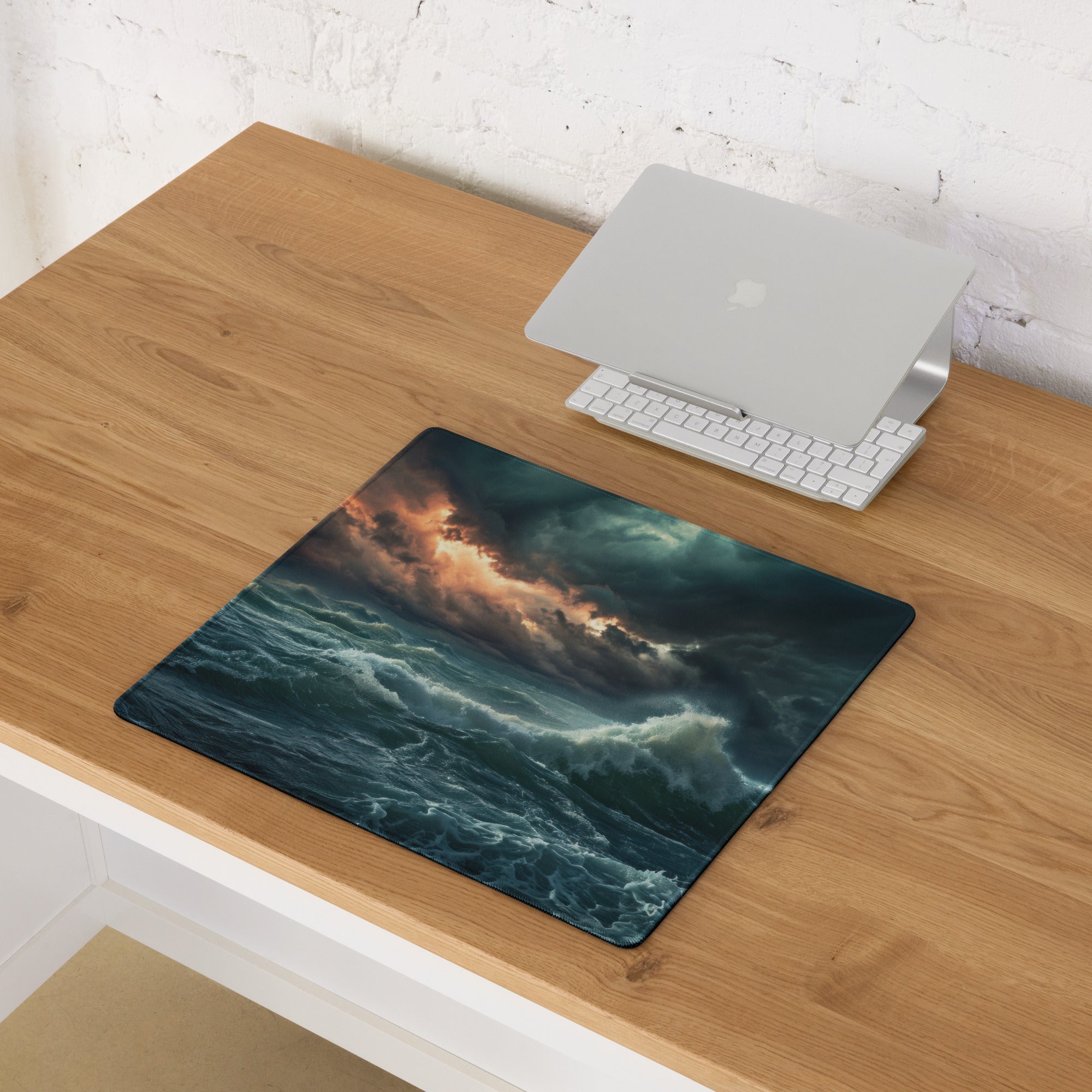 Stormy Ocean Mouse Pad - Stormy Ocean Waves Teal Navy Desk Gaming Moody Atmosphere Ocean Photography Print