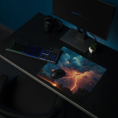 Lightning Storm Gaming Desk Pad - Lightning Storm Blue Orange Desk Mat Dramatic Mood Esports Desk Pad Photo Print
