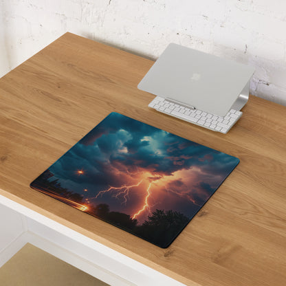 Lightning Storm Gaming Desk Pad - Lightning Storm Blue Orange Desk Mat Dramatic Mood Esports Desk Pad Photo Print