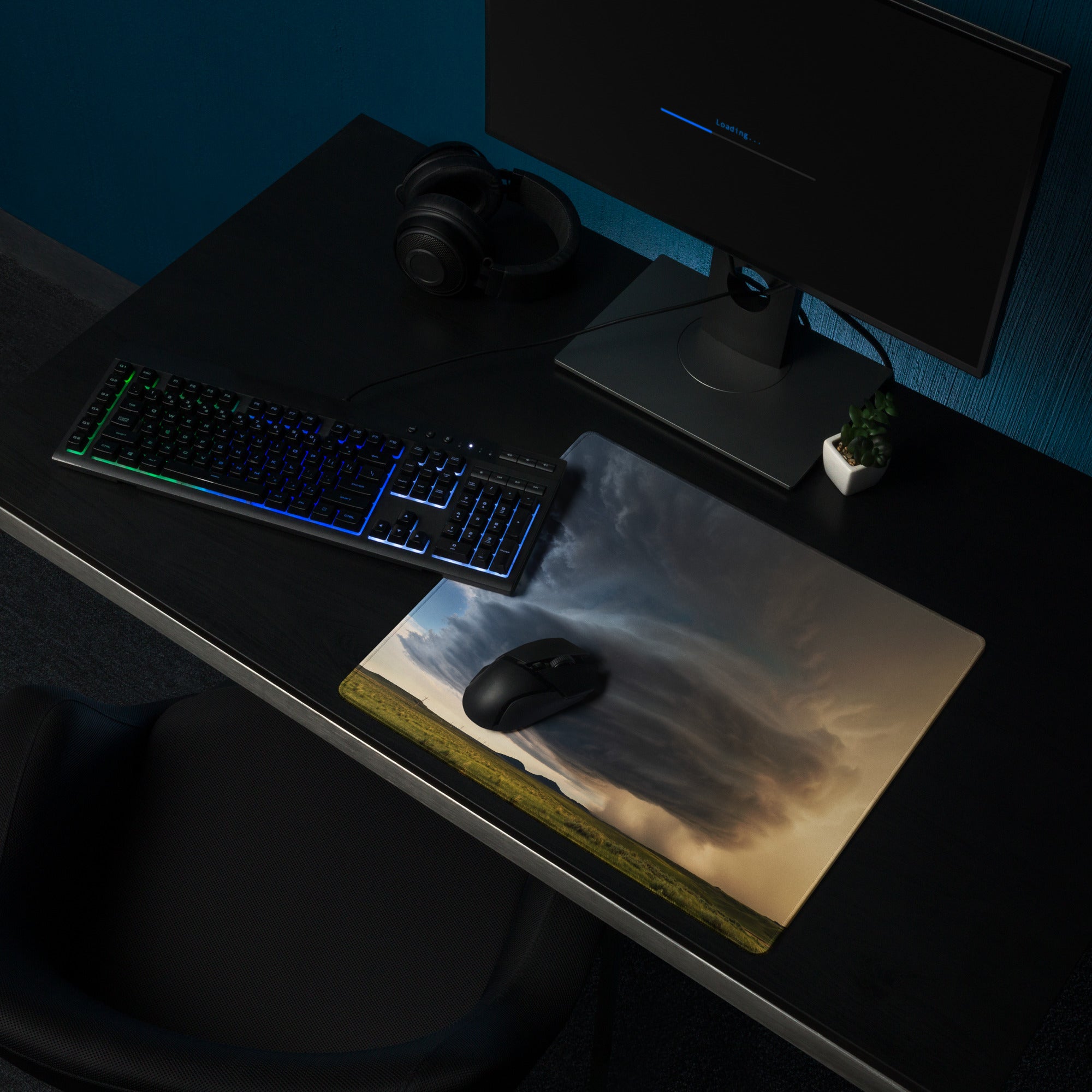Supercell Panorama Gaming Mouse Pad - Mouse Pad Landscape Blue Gray Sunset Desk Setup Modern Dramatic Mood Minimalist Tech Esports Landscape Photo
